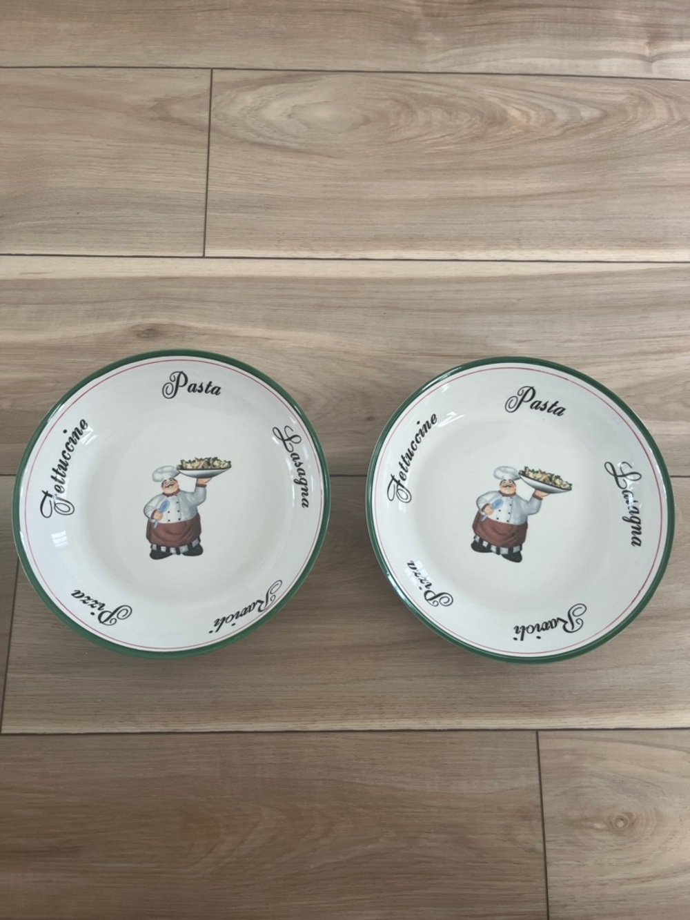 Italian Chef Pasta Bowls - Set of 2 (Green Trim)